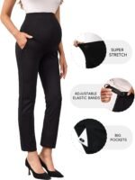 Maternity Pants for Work Ankle Adjustable Waistband Pregnancy Dress Pants Business Office Formal Slacks with Pockets - Image 5