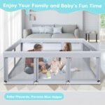 74" ×50" Large Baby Playpen, Baby Playard for Babies and Toddlers, Baby Fence Play Pens for Indoor & Outdoor, Sturdy Safety Play Yard with Soft Breathable Mesh, Anti-Fall, Grey - Image 3
