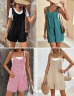 Ekouaer Rompers for Women 2025 Fashion Ribbed Knit Jumpsuit Scoop Neck Loose Outfit Wide Leg Summer One Piece Shortalls - Image 6