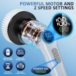 Electric Spin Scrubber Upgraded Battery with Extra-Long Runtime, IPX7 Waterproof Power Cleaner with 7 Brush Heads, 2 Speeds Adjustable Long Handle for Bathroom, Floor, Shower, Tile & Kitchen Cleaning - Image 4