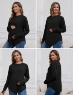 Bhome Maternity Shirts 3 Packs Long Sleeve Pregnancy Tops Loose Fit Casual Blouses with Thumb Holes - Image 3