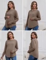 Bhome Maternity Shirts 3 Packs Long Sleeve Pregnancy Tops Loose Fit Casual Blouses with Thumb Holes - Image 4