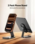 2 Pack Cell Phone Stand for Desk, iPad Stand [Height Adjustable & Upgraded Stable Base] Foldable & Non-Slip Silicone Pad Phone Holder, iPhone Stand for All Smartphones, iPad | Office Desk Accessories - Image 3