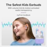 myFirst Carebuds Kids Earbuds - Ear Pods True Wireless Bluetooth with 85db Volume Limit, Mic, USB-C Charging Case, 6 Size Ear Tips, 6 Hours Playtime, Easy Pairing - for Kids & Adults (Cotton Candy) - Image 3