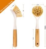 2 Pack Kitchen Dish Brushes with Bamboo Handle, Dish Scrubber Built-in Scraper, Scrub Brush for Pans, Pots, Counter & Kitchen Sink Cleaning, Dishwashing and Cleaning Brush Tools, White - Image 3
