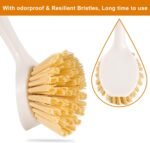 2 Pack Kitchen Dish Brushes with Bamboo Handle, Dish Scrubber Built-in Scraper, Scrub Brush for Pans, Pots, Counter & Kitchen Sink Cleaning, Dishwashing and Cleaning Brush Tools, White - Image 4