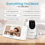 Smart WiFi Baby Monitor with 5” OLED Screen & Camera, 1080P HD, 360° Pan/Tilt, 4X Zoom, Two-Way Audio, Cry & Motion Alerts, Night Vision, Temperature Sensor, Long-Battery, App & Screen View - Image 5