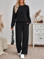 AUTOMET Womens Sweatsuits 2 Piece Sets Travel Outfits 2026 Fall Matching Lounge Set Oversized Sweatshirt Wide Leg Pants - Image 3