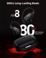 PocBuds Bluetooth Headphones Wireless Earbuds 80hrs Playtime Wireless Charging Case Digital Display Sports Ear Buds with Earhook Deep Bass IPX7 Waterproof Over-Ear Earphones for TV Phone Laptop Black - Image 3