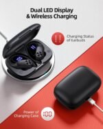 PocBuds Bluetooth Headphones Wireless Earbuds 80hrs Playtime Wireless Charging Case Digital Display Sports Ear Buds with Earhook Deep Bass IPX7 Waterproof Over-Ear Earphones for TV Phone Laptop Black - Image 4