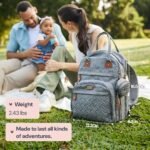 BabbleRoo Diaper Bag Backpack - Baby Essentials Travel Tote - Multi Function Water Resistant Diaper Bag, Travel Essentials Baby Bag with Changing Pad, Stroller Straps & Pacifier Case - Light Gray - Image 4