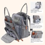 BabbleRoo Diaper Bag Backpack - Baby Essentials Travel Tote - Multi Function Water Resistant Diaper Bag, Travel Essentials Baby Bag with Changing Pad, Stroller Straps & Pacifier Case - Light Gray - Image 5