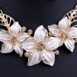 Zittop Fashion Women Crystal Flower Statement Gold Plated Necklace Earrings Jewelry Set - Image 3