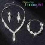 Unicra Silver Rhinestone Necklace Earrings Set Bridal Wedding Jewelry Sets Prom Costume Jewelry for Women and Brides - Image 5