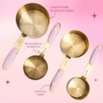 Paris Hilton Measuring Cups and Spoons Set, Stainless Steel with Pink Silicone Inset Handle, Dishwasher Safe, For Dry and Liquid Ingredients, 8-Piece Set, Gold and Pink - Image 4
