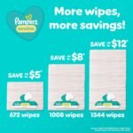 Pampers Sensitive Baby Wipes, Water Based, Hypoallergenic and Unscented, 8 Flip-Top Packs, 4 Refill Packs (1008 Wipes Total) - Image 5