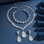 Jewelry Set for Women Silver Jewelry Set for Brides Bridesmaid Rhinestone Choker Necklace Earrings Bracelet Set for Wedding Prom Parties and Fomal Events - Image 7