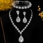 Jewelry Set for Women Silver Jewelry Set for Brides Bridesmaid Rhinestone Choker Necklace Earrings Bracelet Set for Wedding Prom Parties and Fomal Events - Image 8