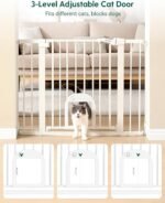 Babelio Baby Gate with Adjustable Cat Door,29-43" Auto Close Durable Pet door for Stairs,Doorways and House,Pressure Mounted,Easy Install,Effortless Walk Thru,White - Image 3