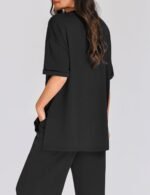Totatuit Two Piece Sets For Women Summer Travel Vacation Airport Outfits Short Sleeve Oversized Loungewear Sets - Image 3