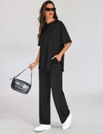 Totatuit Two Piece Sets For Women Summer Travel Vacation Airport Outfits Short Sleeve Oversized Loungewear Sets - Image 5
