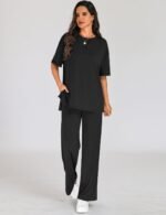 Totatuit Two Piece Sets For Women Summer Travel Vacation Airport Outfits Short Sleeve Oversized Loungewear Sets - Image 6