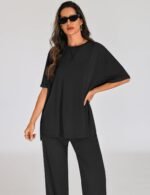 Totatuit Two Piece Sets For Women Summer Travel Vacation Airport Outfits Short Sleeve Oversized Loungewear Sets - Image 7