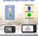 Baby Monitor with Camera and Audio, 5'' Screen Baby Monitors No WiFi, 30-Hour Battery, Remote Pan-Tilt-Zoom Video Baby Monitor, Night Vision,VOX,2-Way Talk, Temperature, 8 Lullabies and 1000ft Range - Image 4