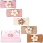 CÉLLOT 5 Pcs Baby Flower Headbands Baby Girls Nylon Headbands Soft Hairbands Hair Accessories for Newborn Infant Toddler Kids - Image 3