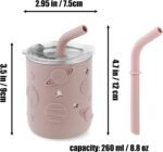 PandaEar 6-in-1 Stainless Steel Baby Feeding Set | Divided Suction Plate, Bowl, Sippy Cup with Straw, Bib, Spoon & Fork | BPA-Free Toddler Feeding Essentials for Self-Feeding (Pink) - Image 5