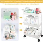 Baby Diaper Caddy, Plastic Movable Cart for Newborn Nursery Essentials Diaper Storage Caddy Organizer for Changing Table & Crib, Easy to Assemble, Beige - Image 4