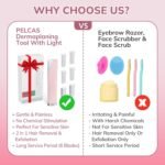 PELCAS Electric Dermaplaning Tool Kit for Women Face with LED Light, Facial Mini Dermaplaning Razor with 6 Blades, 3 Speeds 2 in 1 Facial Peach Fuzz Hair & Exfoliation Removal System at Home BV18-712 - Image 7