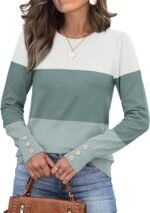 Womens Sweaters Fall Fashion 2025 Long Sleeve Button Cuff Soft Knit Pullover Trendy Tops Dressy Casual Blouses - Image 3