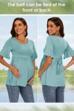 Women's Ruffle Maternity Tops Short Sleeve Wrap Tie Front Shirts Pregnancy Clothes - Image 5