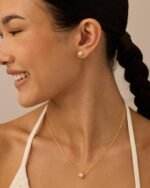 PAVOI 14K Gold Plated Round Shell Pearl Jewelry Set for Women - Gold Pearl Necklace and Earring Set with Pendant Necklace and Caged Stud Earrings Pack - Image 3