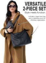 Hobo Bag for Women, Soft Vegan Leather Slouchy Shoulder Tote Purse with Matching Pouch, Adjustable Strap & Magnetic Closure - Image 4