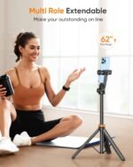EUCOS 62" Phone Tripod, Tripod for iPhone & Selfie Stick with Remote, Extendable Cell Phone Stand & Ultimate Phone Holder, Solidest Phone Stand Compatible with iPhone/Android - Image 4