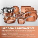 Gotham Steel Hammered 15 Pc Ceramic Cookware Set Nonstick, Induction Pots and Pans Set Non Stick with Bakeware Set & Steamer for Cooking, Non Toxic PFOA PFOS Free, Oven & Dishwasher Safe - Copper - Image 3