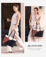 LOVEVOOK Laptop Bag for Women,15.6 Inch Work Teacher Bags Leather Tote Bag Briefcase Waterproof Computer Bag for Women，Black-White-Brown - Image 3