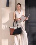 LOVEVOOK Laptop Bag for Women,15.6 Inch Work Teacher Bags Leather Tote Bag Briefcase Waterproof Computer Bag for Women，Black-White-Brown - Image 4