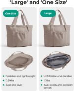 BAGSMART Foldable Tote Bag with Drawstring Bag, Large Tote Bag Shoulder Bag Top Handle Handbag for Travel, Work, Beach, Gym - Image 3