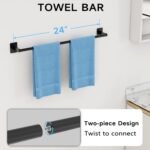 Matte Black Bathroom Accessories Set, KLJKPA 4 Pieces Bathroom Hardware Set, 24 inch Towel Bar, Towel Racks for Bathroom, Robe Towel Hooks, Toilet Paper Holder Wall Mounted - Image 3