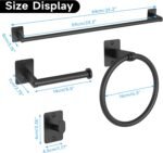 Matte Black Bathroom Accessories Set, KLJKPA 4 Pieces Bathroom Hardware Set, 24 inch Towel Bar, Towel Racks for Bathroom, Robe Towel Hooks, Toilet Paper Holder Wall Mounted - Image 8