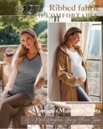 3 Pack Women's Maternity Shirts, Raglan Long Sleeve V Neck Cotton Maternity Tops Side Ruched Pregnant Clothes - Image 4