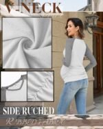 3 Pack Women's Maternity Shirts, Raglan Long Sleeve V Neck Cotton Maternity Tops Side Ruched Pregnant Clothes - Image 7