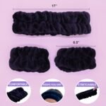 FROG SAC Puffy Spa Headband and Wristbands for Face Washing, Fuzzy Skincare Headbands for Women, Soft Makeup Skin Care Hair Accessories for Girls, Bubble Make Up Sleepover Party Supplies (Black) - Image 4