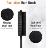 Silicone Back Scrubber for Shower, 17in Lengthen Long Handle Body Brush, Double Sided Shower Brush for Shower Exfoliating and Massage Can Produce Rich Foam, Long Handle Back Scrubber for Men - Image 5