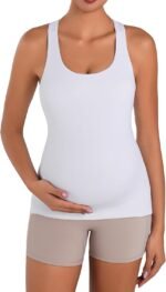 Sunzel Maternity Tank Tops with Built in Bra Sleeveless Pregnancy Racerback Summer Cami Shirts - Image 3