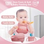 13Pcs Silicone Baby Feeding Set - Baby Spoon, Baby Bowls, Baby Plates with Suction, Baby Bib, Toddler Cups with Replaceable Lids (Pink) - Image 3