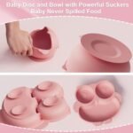 13Pcs Silicone Baby Feeding Set - Baby Spoon, Baby Bowls, Baby Plates with Suction, Baby Bib, Toddler Cups with Replaceable Lids (Pink) - Image 4